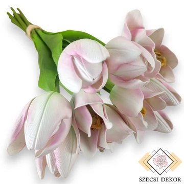 Mű tulipán köteg nyíló 10 szál polifoam 51 cm - rózsaszín cirmos ferde