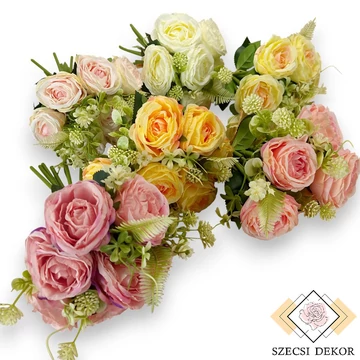 Mű teltvirágú rózsa köteg 9 szál selyem 33 cm szemből