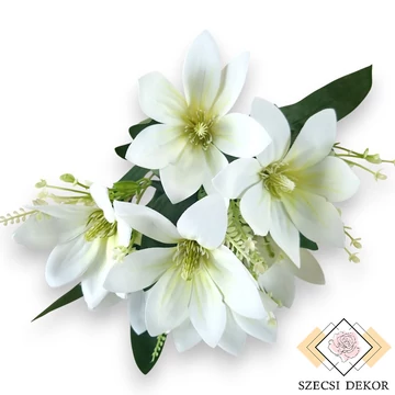 Mű liliomfa csokor 7 szál bevonatos 37 cm - törtfehér szemből