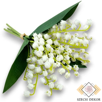 Mű leveles gyöngyvirág köteg gumi 3 szál 28 cm - fehér szemből