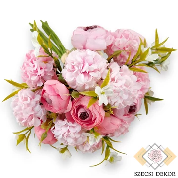 Mű boglárka-fodros virág köteg selyem 10 szál 35 cm - élénk rózsaszín szemből