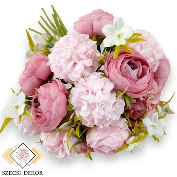 Mű boglárka-fodros virág köteg selyem 10 szál 35 cm - rózsaszín szemből