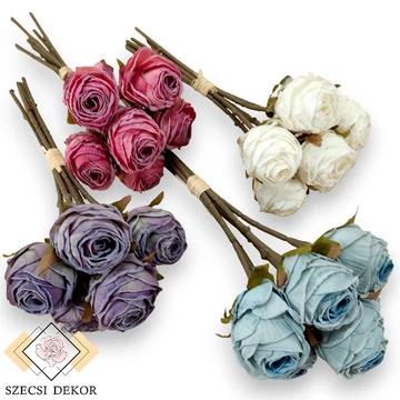 Mű szárított rózsa köteg közepes selyem 6 szál 31 cm szemből