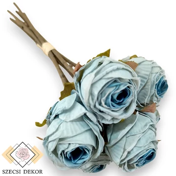 Mű szárított rózsa köteg közepes selyem 6 szál 31 cm - világoskék szemből