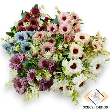 Mű törpe gerbera csokor 5 szál selyem 36 cm szemből