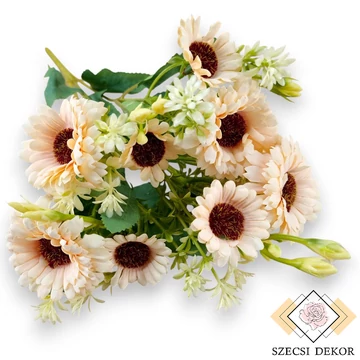 Mű törpe gerbera csokor 5 szál selyem 36 cm - halvány barack szemből