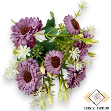 Mű törpe gerbera csokor 5 szál selyem 36 cm - lila szemből