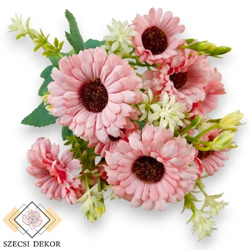 Mű törpe gerbera csokor 5 szál selyem 36 cm - rózsaszín szemből