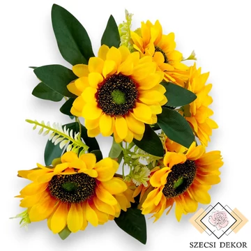 Mű napraforgó bokor 9 szál selyem 40 cm - sárga ferde