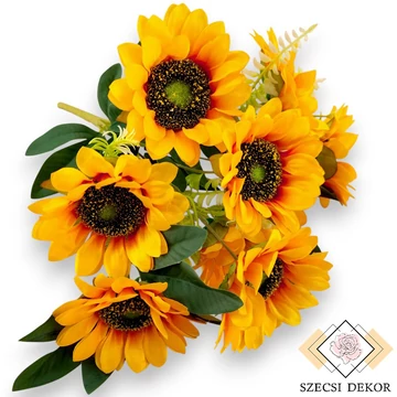 Mű napraforgó bokor 9 szál selyem 40 cm - narancs ferde