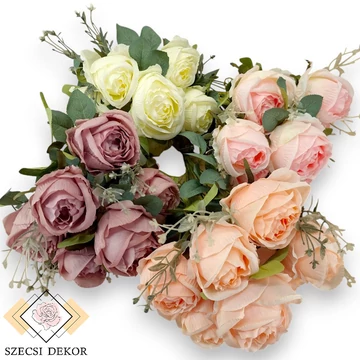 Mű kínai rózsa bokor 7 szál selyem 39 cm szemből