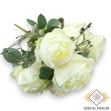 Mű kínai rózsa bokor 7 szál selyem 39 cm - törtfehér ferde