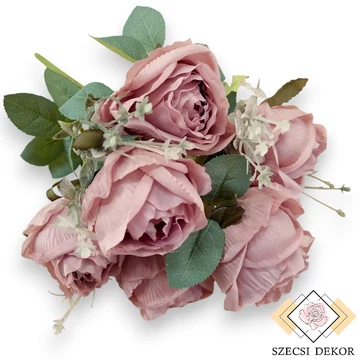 Mű kínai rózsa bokor 7 szál selyem 39 cm - mályva ferde