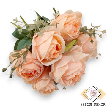 Mű kínai rózsa bokor 7 szál selyem 39 cm - pompadúr-rózsaszín ferde