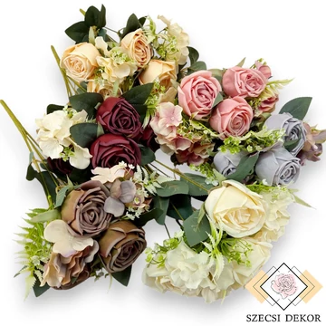 Mű törzses rózsa vegyes csokor 7 szál selyem 44 cm szemből
