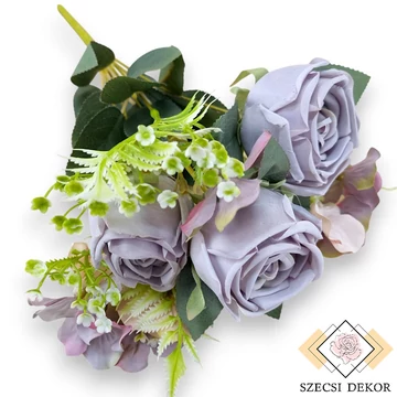 Mű törzses rózsa vegyes csokor 7 szál selyem 44 cm - halványlila ferde