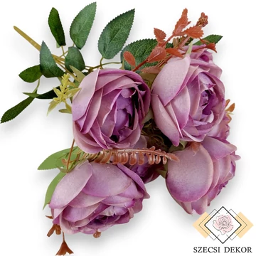 Mű ázsiai boglárka csokor 7 szál selyem 42 cm - bíbor szemből