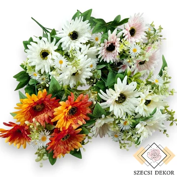 Mű gerbera bokor selyem 11 szál 52 cm szemből