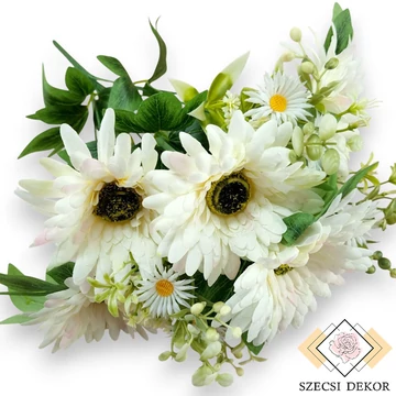 Mű gerbera bokor selyem 11 szál 52 cm - törtfehér ferde