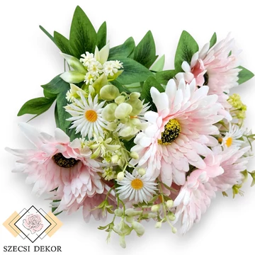 Mű gerbera bokor selyem 11 szál 52 cm - rózsaszín ferde