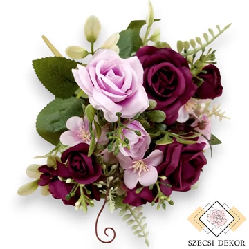 Mű gardénia vegyes csokor 5 szál selyem 33 cm - bíbor-viola szemből