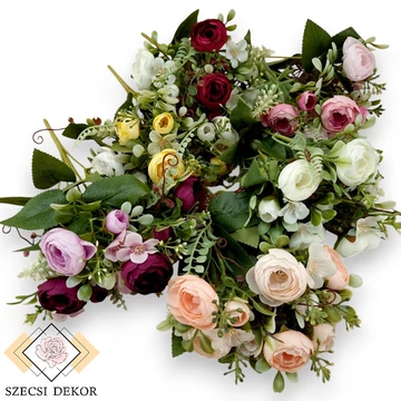 Mű ranunculus vegyes csokor 5 szál selyem 33 cm szemből