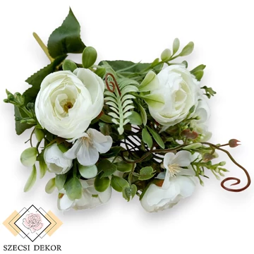 Mű ranunculus vegyes csokor 5 szál selyem 33 cm- fehér szemből