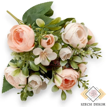 Mű ranunculus vegyes csokor 5 szál selyem 33 cm - pompadúr-púder szemből