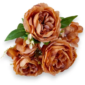 Mű bazsarózsa-hortenzia vegyes bokor 7 szál selyem 44 cm - narancs szemből