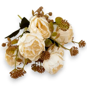 Mű fodros paeonia csokor 7 szál selyem 32 cm - krémfehér szemből
