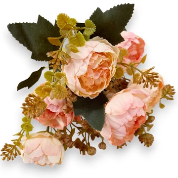 Mű fodros paeonia csokor 7 szál selyem 32 cm - rózsaszín szemből