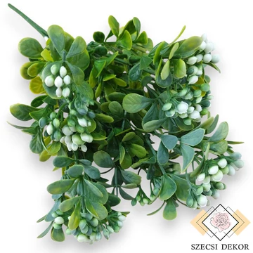 Mű zöld japán fagyal csokor 6 szál 30 cm - fehér szemből