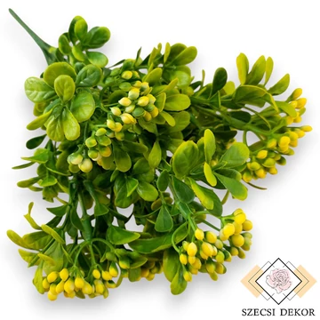 Mű zöld japán fagyal csokor 6 szál 30 cm - sárga szemből