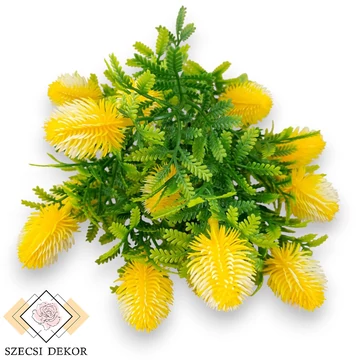 Mű zöld banksia serrata csokor 7 szál 38 cm - sárga szemből