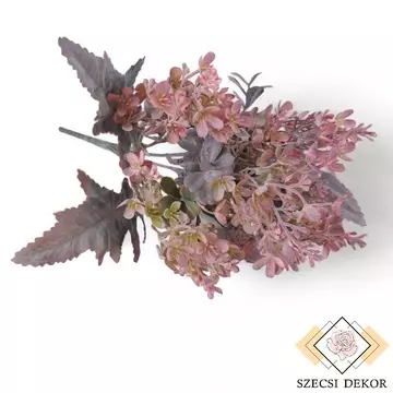 Mű zöld csokor kicsi virágokkal antik 5 szál 32 cm - rózsaszín szemből