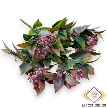 Mű zöld bimbós ruscus csokor 5 szál 30 cm - bíbor szemből