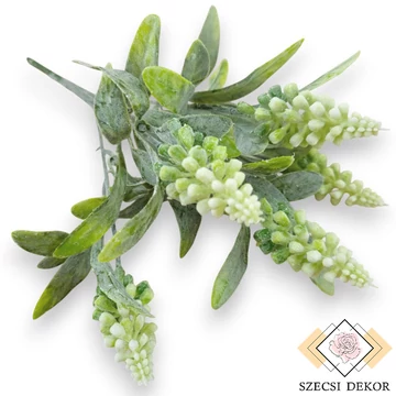 Mű zöld senega polygala csokor 5 szál 30 cm - törtfehér szemből