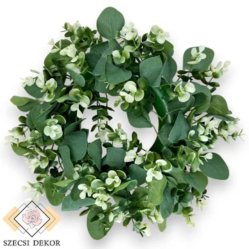 Mű eukaliptusz vegyes koszorú 33 cm - zöld-fehér szemből