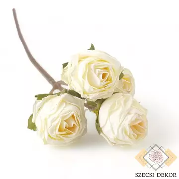Mű szárított rózsa szál selyem 4 fejes 30 cm - krém szemből