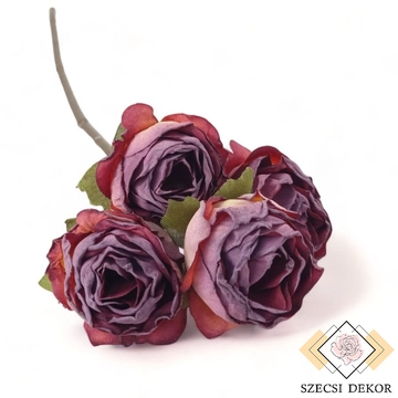 Mű szárított rózsa szál selyem 4 fejes 30 cm - mályva szemből