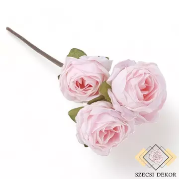 Mű szárított rózsa szál selyem 4 fejes 30 cm - púderrózsaszín szemből