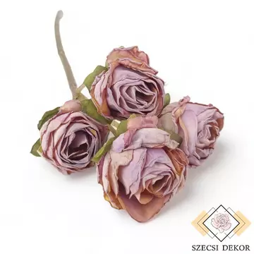 Mű szárított rózsa szál selyem 4 fejes 30 cm - halvány lila szemből