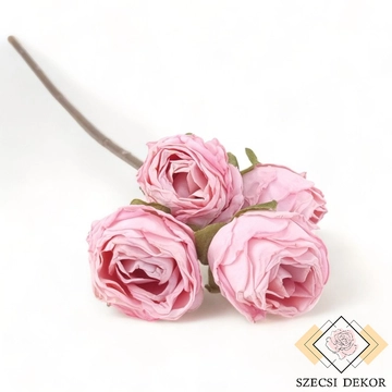 Mű szárított rózsa szál selyem 4 fejes 30 cm - rózsaszín szemből