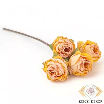 Mű szárított rózsa szál selyem 4 fejes 30 cm - narancs szemből