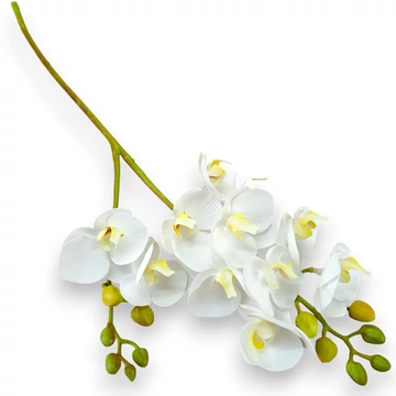 Mű lepke orchidea szál gumibevonatos kicsi 60 cm - fehér szemből