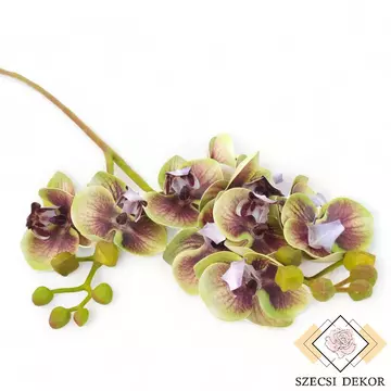 Mű lepke orchidea szál gumibevonatos kicsi 60 cm - zöld szemből