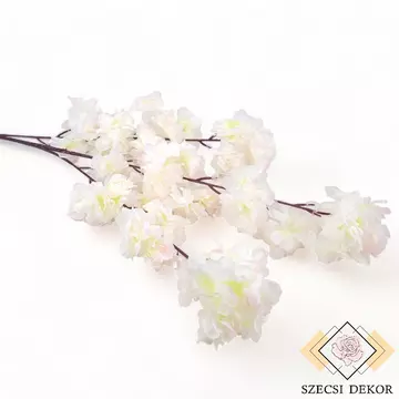 Mű selyem cseresznyevirág ág fodros 104 cm - fehér cirmos szemből