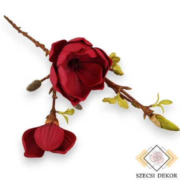 Mű magnólia ág nyíló polifoam 72 cm - vörös ferde