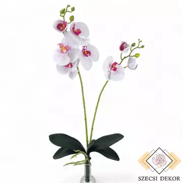 Mű orchidea két ággal levéllel - Rózsaszín közepű