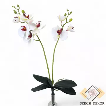 Mű orchidea két ággal levéllel - Bordó közepű 